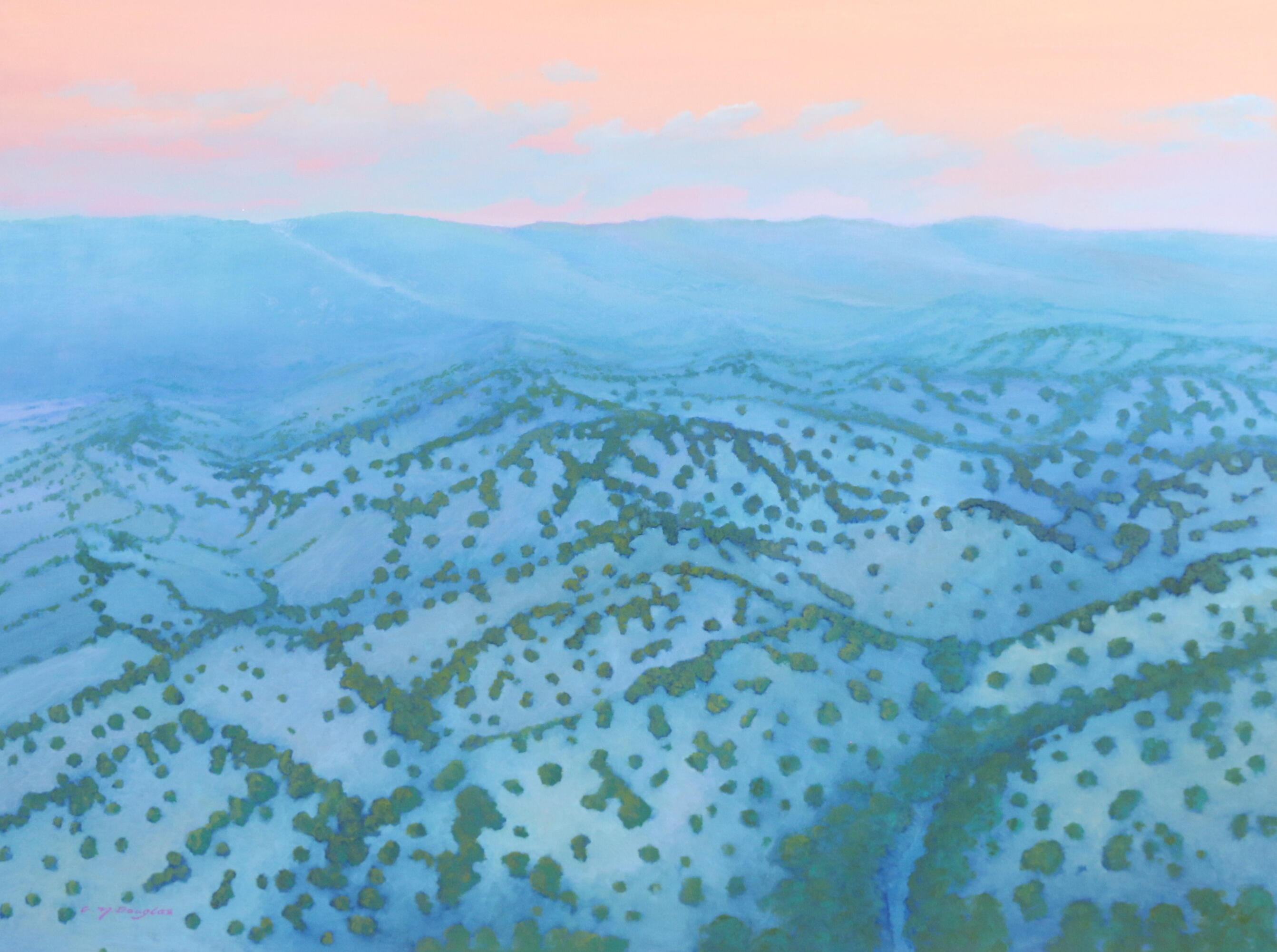 Dusk Over the Stresleki Ranges. (88h x18w) $2950